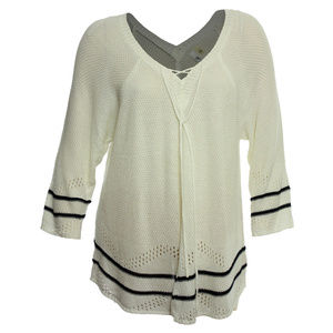 1x 2x Multi Color Long Sleeve Lace Up Pointelle Sweater NY Collection NEW w/Tags